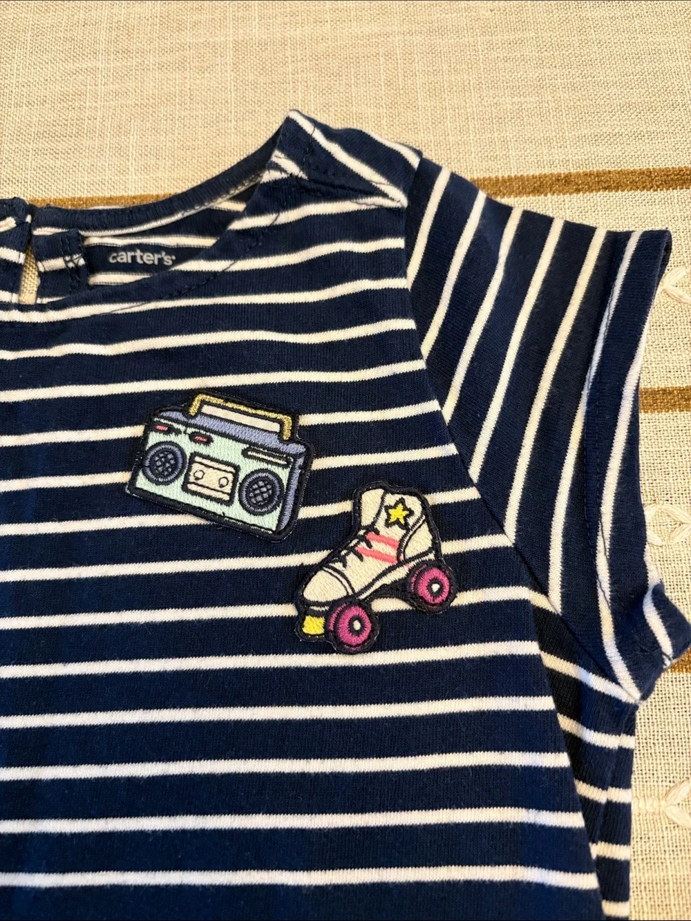 Carter's Navy and White Striped Dress with Playful Patches